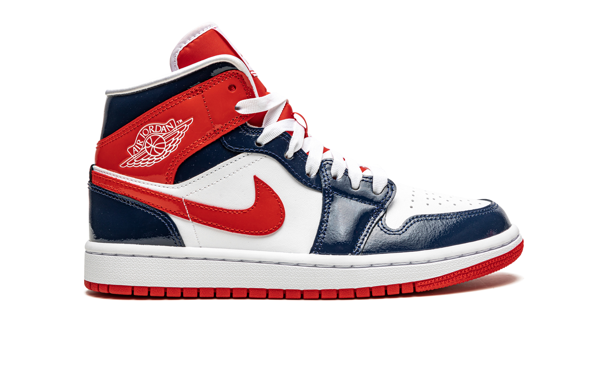 AIR JORDAN 1 MID WMNS Patent Leather Navy / White / Red DJ5984 400