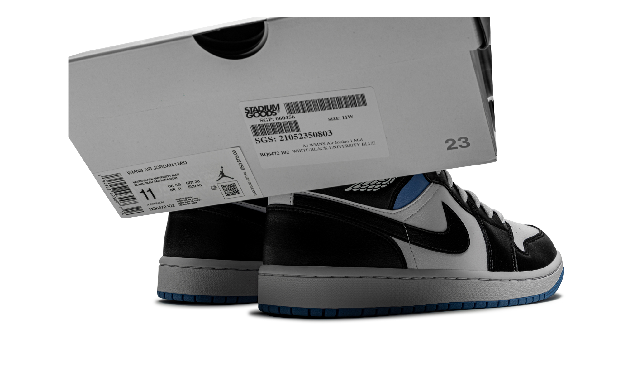 AIR JORDAN 1 MID WMNS Black / White / University Blue BQ6472 102