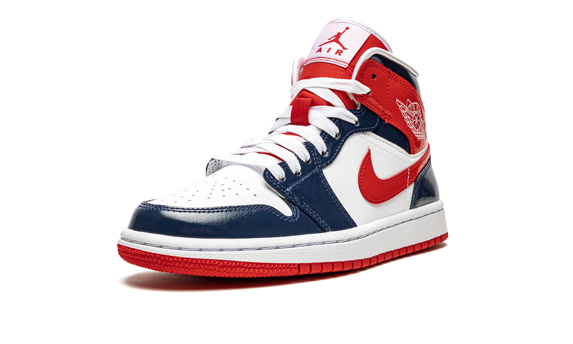 AIR JORDAN 1 MID WMNS Patent Leather Navy / White / Red DJ5984 400
