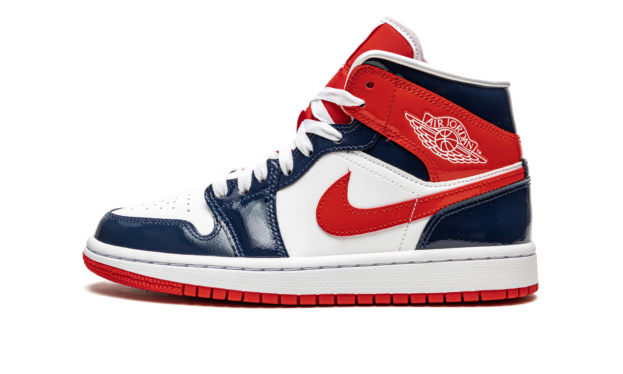 AIR JORDAN 1 MID WMNS Patent Leather Navy / White / Red DJ5984 400