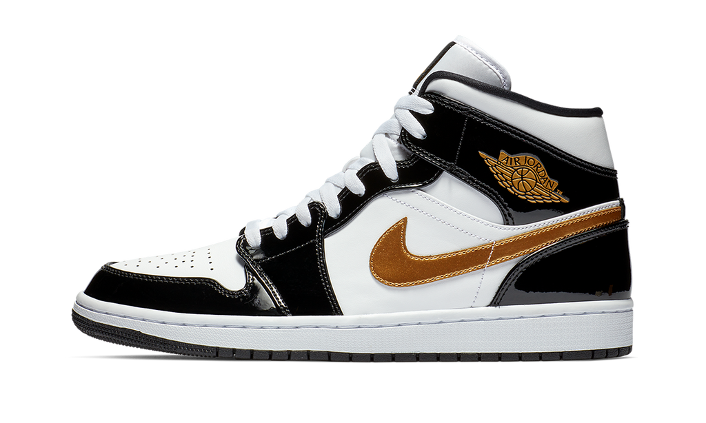 Air Jordan 1 Mid SE Black Gold Patent Leather 852542 007